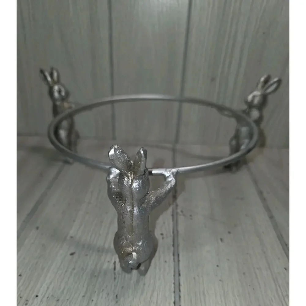 Vtg Pottery Barn Bunny Rabbit Serving Bowl Platter Holder Metal Ring Heavy Duty